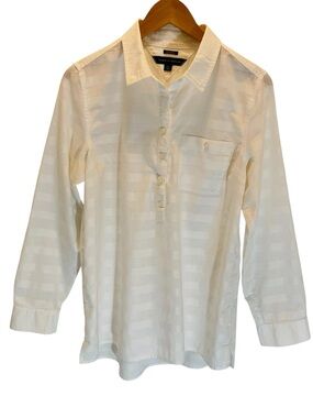Tommy Hilfiger Women’s White Stripe Button-Front Boyfriend Pullover Shirt Sz LG